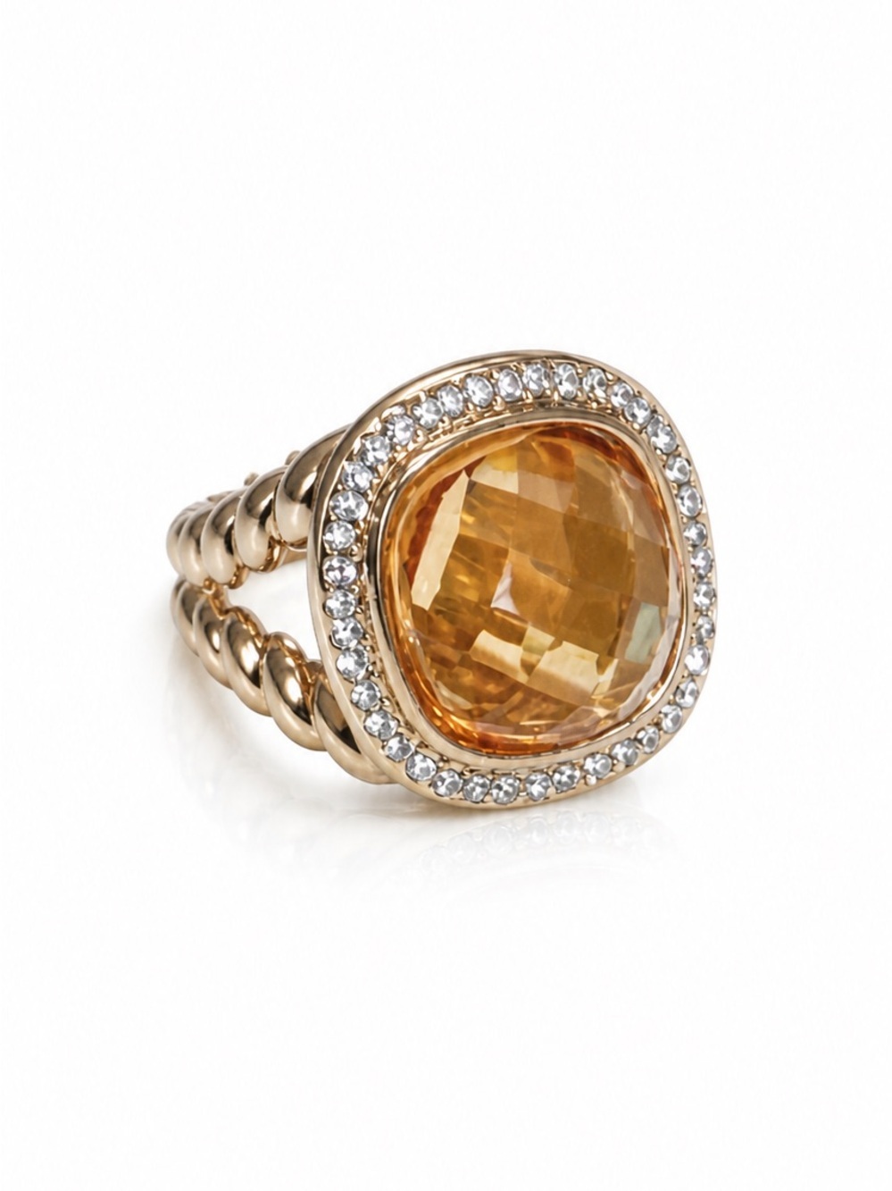 Gold-Tone Citrine Cocktail Ring - Elegant Women's Statement Ring